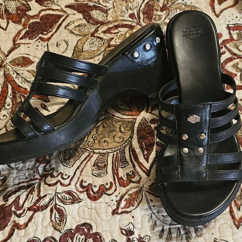 Harley Davidson Black Wedge Sandals